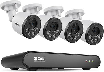 ZOSI 5MP Security Camera System with Audio, 4pcs 4MP Wired Outdoor Indoor PoE Cameras, Smart Person Vehicle Detection, 100ft Night Vision, H.265+ 8CH CCTV NVR for Home, No Monthly Fee (NO Hard Drive)