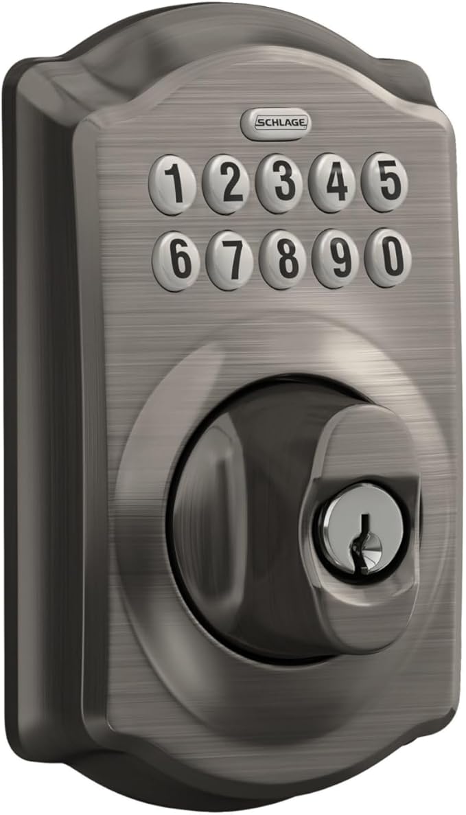 Schlage BE365 CAM 620 Camelot Keypad Deadbolt, Electronic Keyless Entry Lock, Antique Pewter