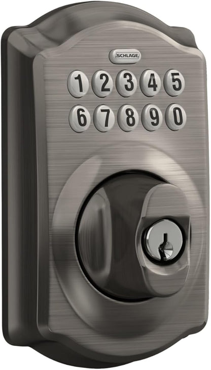 Schlage BE365 CAM 620 Camelot Keypad Deadbolt, Electronic Keyless Entry Lock, Antique Pewter