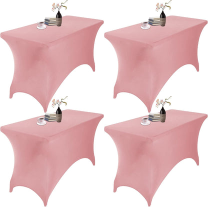 4Pack Spandex Waterproof Table Covers 4ft，Spandex 4ft Waterproof Table Cover for Party,Wedding, Banquet, and Events(Dusty Pink)