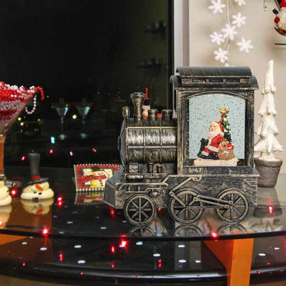 GenSwin Christmas Snow Globe Lantern Train Water Swirling Glitter with 6H Timer, Musical LED Lighted Battery Operated Santa Claus Scene for Christmas Home Decoration and Gift(Copper)