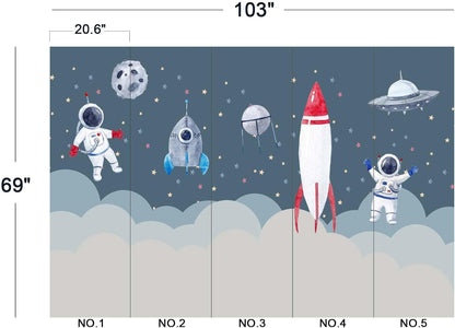 Children's Astronaut Rocket Moon Nursery Wall Mural Wallpaper 103" x 69"
