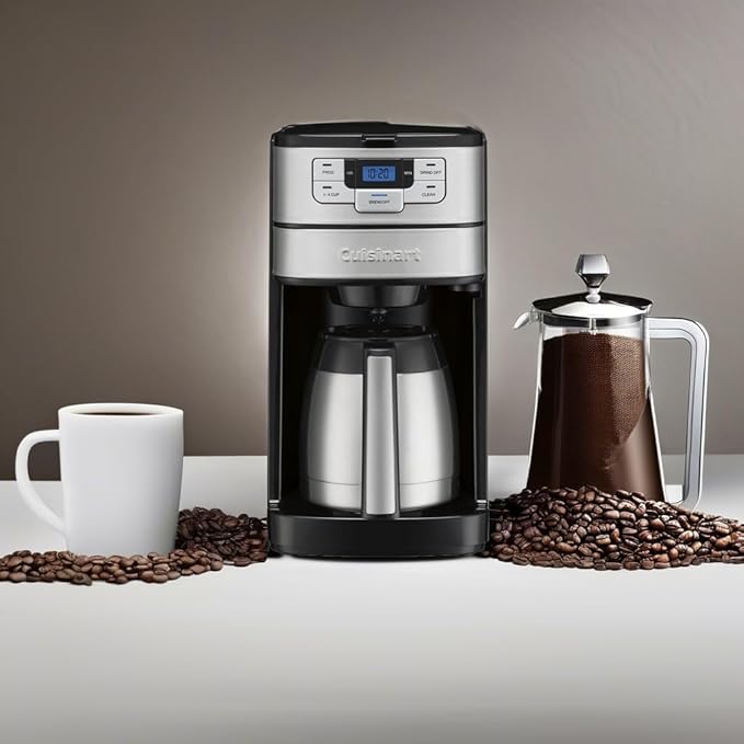Cuisinart Automatic Grind & Brew 10-Cup Coffee Maker with Blade Grinder, Programmable Coffee Machine Glass Carafe with 1-4 Cup Setting, Brew Pause, Grind-Off Option, DGB-450NAS, Black/Stainless Steel