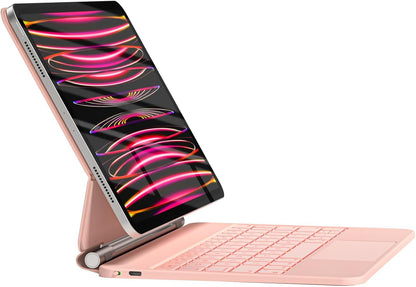 HOU Keyboard Case for iPad Air 11 inch 2025 (M3)/2024 (M2)&iPad Pro 11 Inch(4th/3rd/2nd/1st) Gen 2022,iPad Air 5th&4th Generation Case with Keyboard,Magic-Stand, Multi-Touch Trackpad,Backlight,Pink