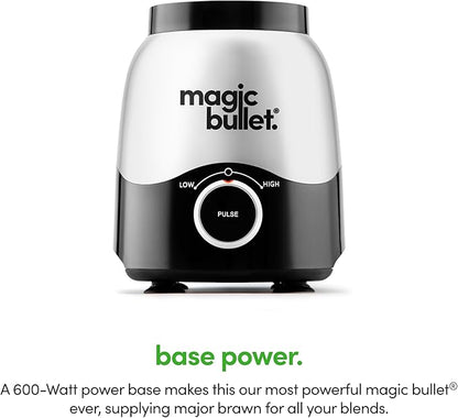 Magic Bullet® Combo Blender, 600W, 48oz Pitcher, 16oz Cup with To-Go Lid, Easy Cleaning, Cross Blade, for Smoothies, Sauces, Shakes, Salsa, Hot Blends, Silver, MBF50200
