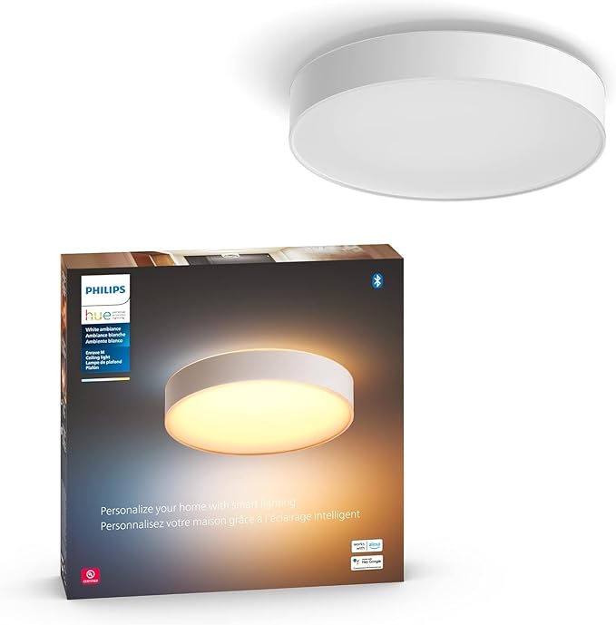 Philips Hue Enrave Medium Ceiling Lamp, White - White Ambiance Warm-to-Cool White Smart LED Light - 1 Pack - Control with Hue App - Compatible with Alexa, Google Assistant, and Apple Homekit