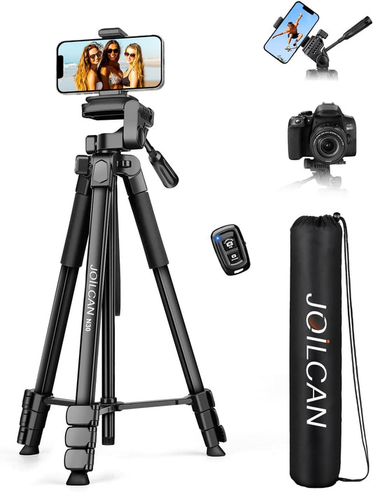 JOILCAN Phone Tripod Stand - 67" Aluminum Extendable Tripod with Remote, Portable Tripods for iPhone Photos Selfie & Video, Compatible with iPhone DSLR Camera Projector