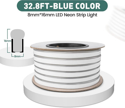 GZBtech Flexible LED Neon Rope Lights 33FT,AC 110-120V Waterproof Strip Light, 120 LEDs/M Cuttable Connectable Neon Lighting for Indoor Outdoor Home Decor/Commercial Building Use-Blue 10M