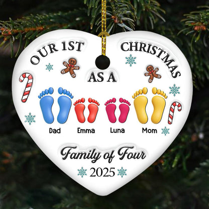 Custom 3D Effect Heart Ornament – Our First Christmas, Personalized Gift for Newly Married Brides, Ideal Holiday Keepsake
