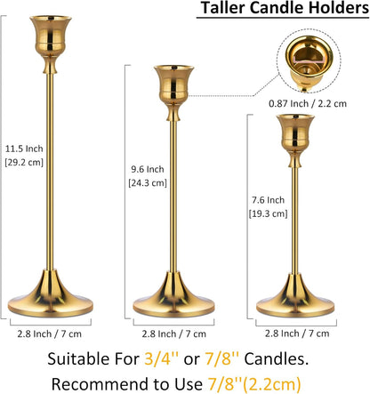 Metal Candle Holders for Candlesticks Taper Candlestick Holders Set Vintage Decorative Centerpiece Candelabra Tall Candle Stands for Halloween Thanksgiving Christmas (Gold, 2 Sets (6 pcs))