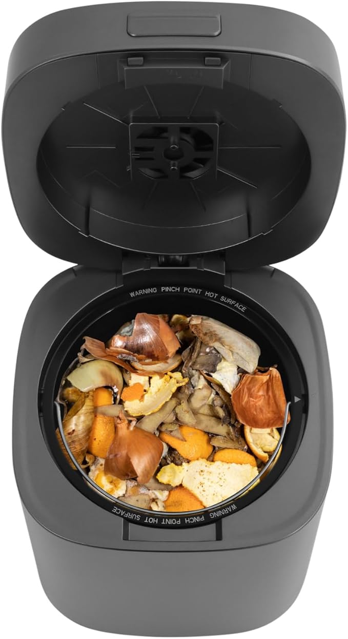 Black Electric Composting Machine 2.5L Kitchen Countertop Food Recycler Indoor Composter Bucket for Apartment Office Small Space Odor Reduction One-Button Start Auto Shut-Off 110V 25W 15-Hour Cycle