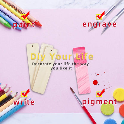 20pcs Wooden Tags with Holes & 50pcs DIY Craft Beads for Wooden Blank Hanging Tags Ornaments with Ropes - Wedding & Birthday Party Decoration