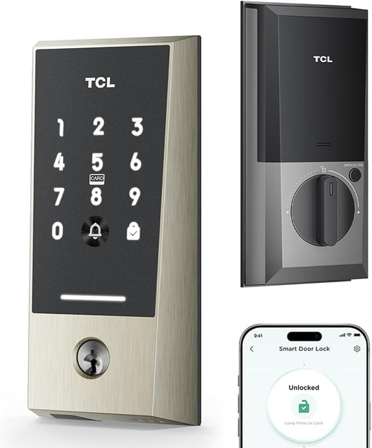 TCL Smart Lock D2 - Keyless Entry Door Lock, Built-in Wi-Fi, Touchscreen Keypad, App Remote Control, Easy Installation, No Bridge Required (Brushed Nickel)