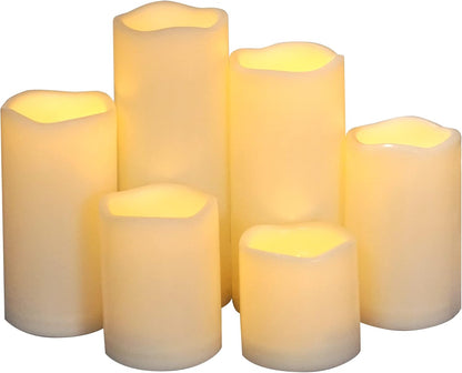 CANDLE CHOICE Waterproof Outdoor Battery Operated Flameless Pillar Candles with Timer White Plastic Realistic Flickering Electric LED Lights for Lantern Garden Wedding Christmas Decorations 6 Pack