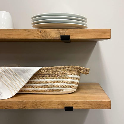 Rustic Shelves with J-Brackets Set of 2, Industrial Shelf, Kitchen Shelves, Solid Wood, Decorative Wall Storage, Heavy Duty, URBANDI (Brown, 24Wx12D)
