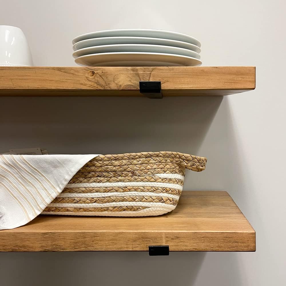 Rustic Shelves with J-Brackets Set of 2, Industrial Shelf, Kitchen Shelves, Solid Wood, Decorative Wall Storage, Heavy Duty, URBANDI (Brown, 36Wx10D)