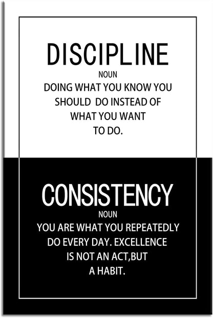 WYJDFART Inspirational Wall Art Discipline Consistency Noun Motivational Posters Picture Prints Canvas Modern Home Decor Painting Artwork for Office Stretched and Framed Ready to Hang [12''W x 18''H]