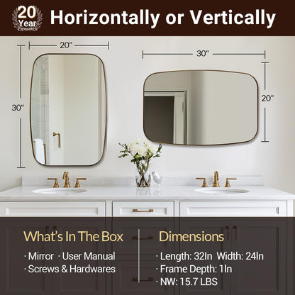 ANDY STAR Oval Mirrors for Bathroom, 20x30 Bronze Bathroom Vanity Mirror with Metal Frame, Oil Bronze Oblong Mirror for Over Sink, Modern Anti Rust Wall Mounted