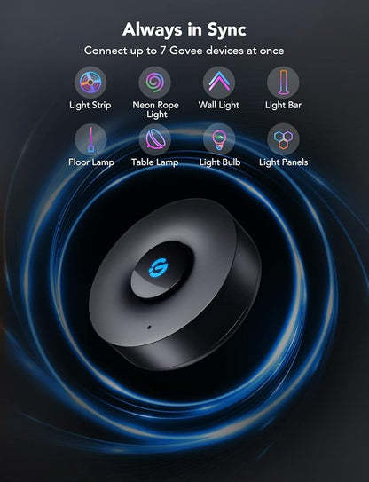 Govee Music Sync Box, Bluetooth Group Control 7 Devices, 22 Dynamic Music Modes, Battery Powered, USB Charged, Supports All Govee Smart Color Light Products
