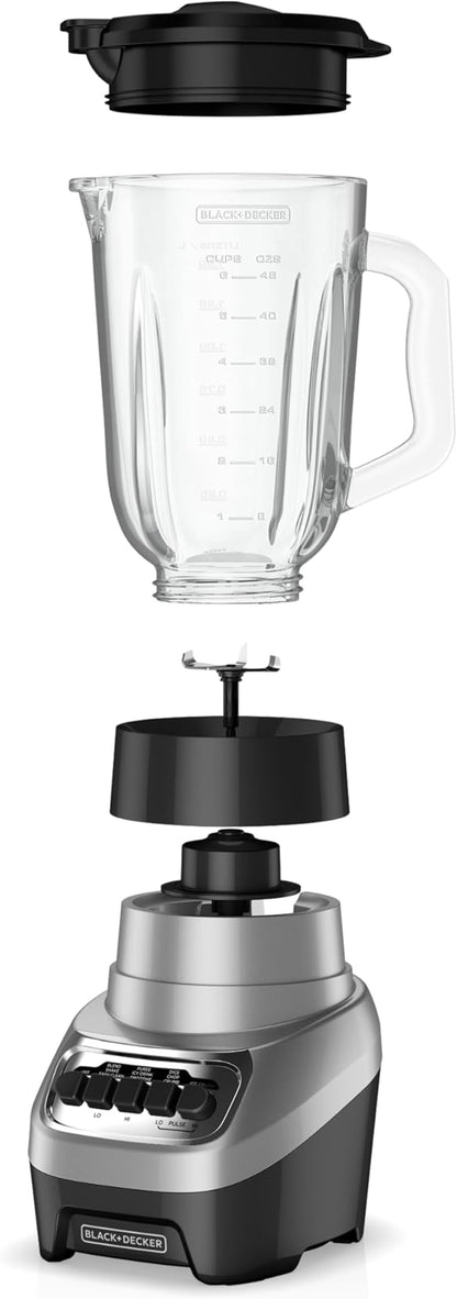 BLACK+DECKER PowerCrush Multi-Function Blender with 6-Cup Glass Jar, 4 Speed Settings, Silver