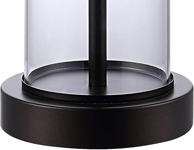 JONATHAN Y 21" Oil Rubbed Bronze/Clear Modern Glass Table Lamp Set of 2, Bedside Nightstand Lamps with USB Charging Port, White Linen Shade, LED Bulbs Included JYL8500A-SET2