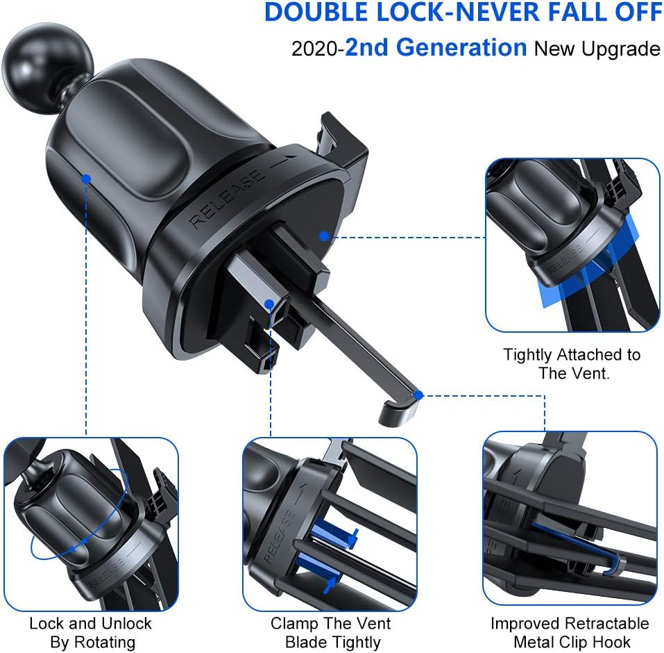 Miracase Upgraded-2nd Generation Universal Phone Holders for Your Car, Hands Free Air Vent Car Phone Holder Mount Compatible with iPhone 16/15/14/13/12/11 Series and All Phones