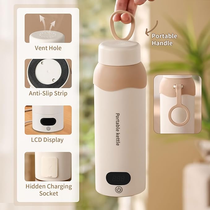 Travel Mini Electric Tea Kettle Small, 6 Temper Controls Portable Kettle for Travel with Stainless Steel, Auto Shut-Off and Quickly Portable Water Boiler For Tea & More
