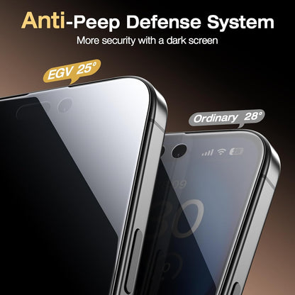 EGV Compatible for iPhone 16/iPhone 15 Privacy Screen Protector [9H+ Military Grade Shatterproof & 100% Anti Spy], Privacy Screen iPhone 16/iPhone 15 Tempered Glass, Full Coverage Protection, 2 Packs