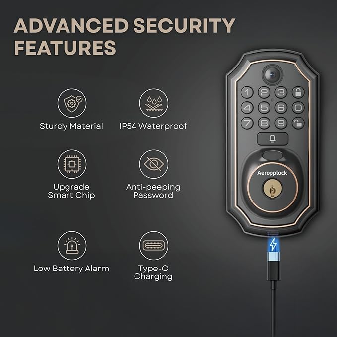 Keyless Entry Door Lock with Camera Fingerprint Door Lock Keypad Deadbolt Lock for Front Door Smart Lock App Control Voice Control