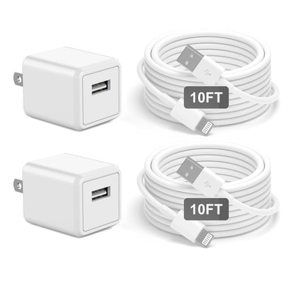 iPhone Charger, [Apple MFi Certified] 2 Pack 10ft iPhone Charger Data Sync Transfer Lightning Cable with Travel USB Wall ChargerBlock Compatible with iPhone13/12/11 Pro/SE/XS/X/XR/8/7/iPad/AirPods