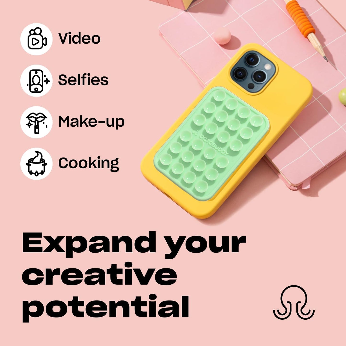 Classic MAX - Silicone Suction Phone Case Adhesive Mount - Hands-Free, Strong Grip Holder for Selfies and Videos - iPhone and Android Compatible - 2.6″ x 3.9″, Chocolate