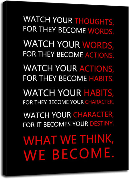 Motivational Wall Art for Office Classroom Watch Your Thoughts Inspirational Canvas Painting Inspiring Quotes Posters Prints Artwork Living Room Home Decor Framed Ready to Hang [30''W x 40''H]
