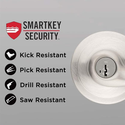 Kwikset Tustin Entry Door Handle with Lock and Key, Secure Keyed Reversible Lever Exterior, For Front Entrance and Bedrooms, Satin Nickel, Pick Resistant Smartkey Rekey Security and Microban