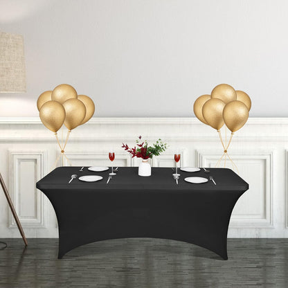 CWK 6FT Stretch Spandex Table Cover for Rectangular Tables - Elastic Fitted Tablecloth for Folding Tables, Wrinkle Resistant, Durable Table Protector for Parties,Weddings,Banquets &Events (Black)