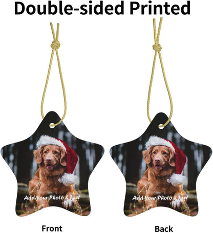 Personalized Ceramic Christmas Tree Photo Ornament - Customized Wedding, Baby, Family, Pet Picture - Unique Xmas Gift (Pentagram - 2pcs)