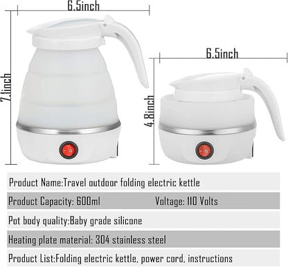 Travel Kettle Small Foldable Portable Kettle,Silicone Collapsible Tea Pot for Camping,Easy for Storage (White1)