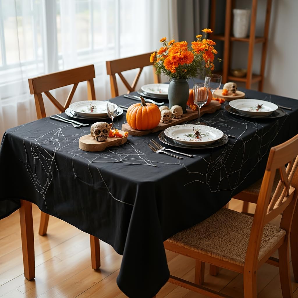 sancua Rectangle Tablecloth - 54 x 78 Inch - Stain and Wrinkle Resistant Washable Polyester Table Cloth, Decorative Fabric Table Cover for Dining Tables, Buffet Parties and Camping, Black