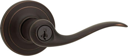 Kwikset Tustin Entry Door Handle with Lock and Key, Secure Keyed Reversible Lever Exterior, For Front Entrance and Bedrooms, Venetian Bronze, Pick Resistant Smartkey Rekey Security and Microban