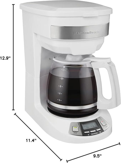 Hamilton Beach 12 Cup Programmable Drip Coffee Maker Machine, Regular & Bold Brew Options, Auto Pause and Pour, Glass Carafe, White (46294J)