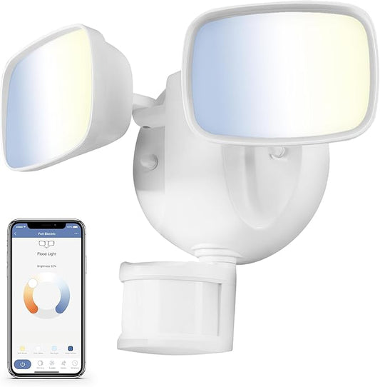 Feit Electric Smart Outdoor Flood Lights with Motion Sensor, 28W LED WiFi Security Light with Dusk to Dawn Compatible with Alexa and Hey Google, Tunable White, 2 Head, Hardwired, S9DFL/CCT/MOT/WH/AG