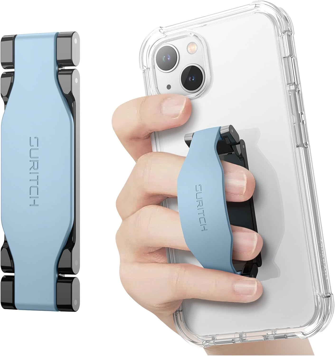 SURITCH Phone Grip Strap Finger Loop Holder for Back of Phone, 2-in-1 Soft Silicone Gripper Kickstand for iPhone Samsung and Most Cell Phone Cases, 3.15" Blue