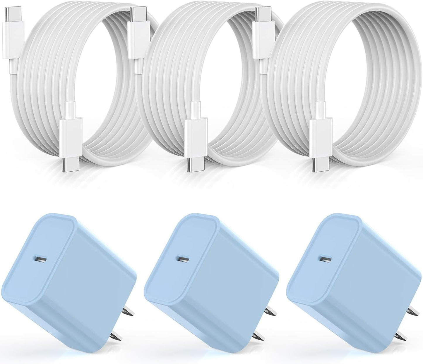 【Apple MFi Certified】20W USB C Fast Charger iPhone 16 15 Charge Block 3Pack 6 FT TypeC Fast Charger Cable for iPhone 16/16 Pro/16 Pro Max/iPhone 15/15 Pro Max/15 Plus All USB C Charging Devices(Blue)