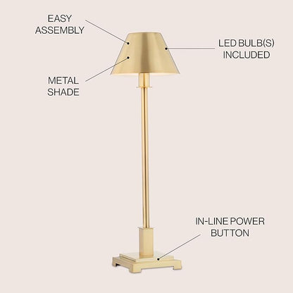 JONATHAN Y 26" Brushed Brass Gold Modern LED Table Lamp for Living Room Bedroom Home Office, Metal Empire Shade, Slim Desk Lamp for Nightstand Buffet, LED Bulb Included (JYL6006B)