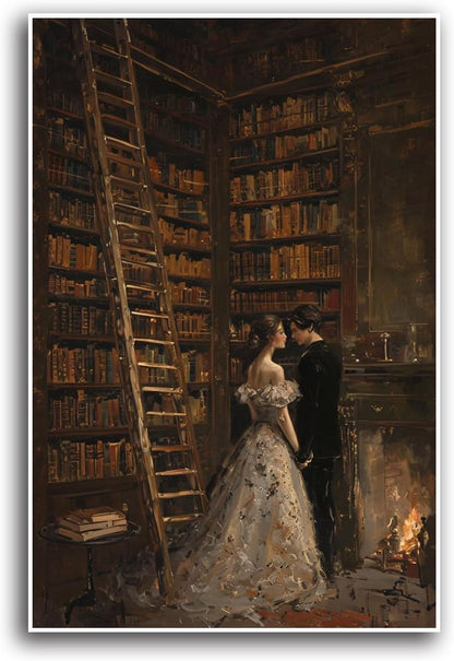 JFHCQJPK Gothic retro library scene decoration melancholy calm art college style wall aesthetic antique style home decoration suitable for bedroom living room16x24in Frameless