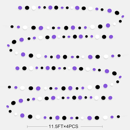 46Ft Purple Black Circle Dots Garlands Black Purple and White Polka Dot Hanging Paper Streamer Banners for Birthday Graduation Wedding Bridal Shower Baby Shower Halloween Party Decorations Supplies