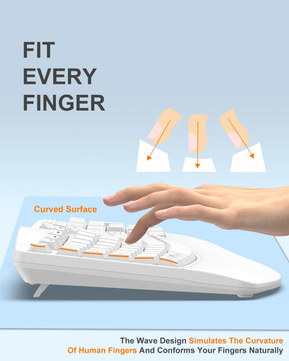 EDJO Ergonomic Wireless Keyboard for Large Hands, with Wrist Rest, Wave Keys, 2.4GHz Full Size Ergo Cordless USB Computer Keyboard, Comfortable Natural Typing, for Laptop, Mac, Windows (White)