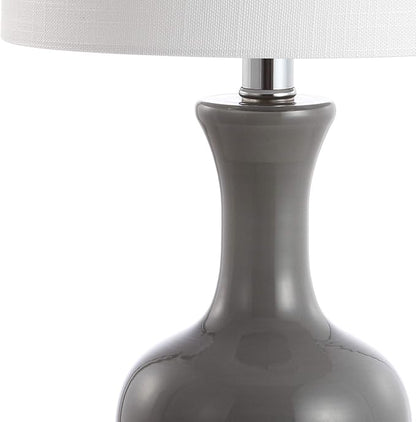 JONATHAN Y 22" Gray/Chrome Modern Glass Table Lamp Set of 2, Brass Gold Bedside Lamp with White Linen Shade for Bedroom Living Room, LED Bulbs Included (JYL4033B-SET2)