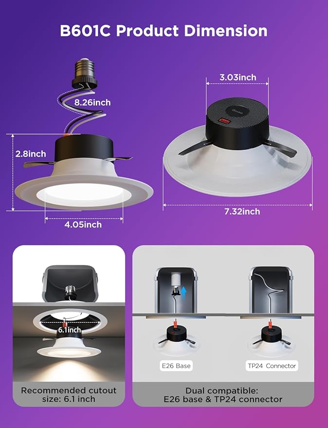 Govee Smart Retrofit Recessed Lighting 6 Inch, Wi-Fi Bluetooth Direct Connect RGBWW Retrofit Can Lights, 65 Scene Modes, Works with Alexa & Google Assistant, 1000 Lumens, 6 Pack