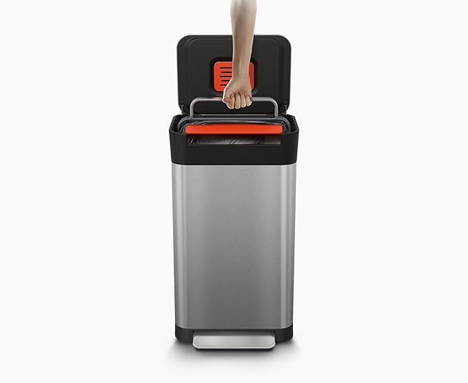 Joseph Joseph Intelligent Waste Titan Trash Can Compactor with Odor Filter, Compacts up to 3x trash, 30L/7.9 Gallons, Stainless Steel