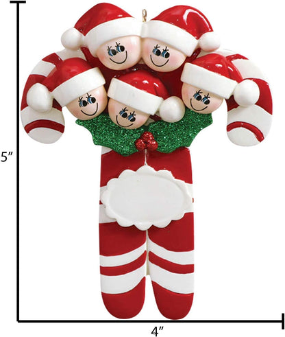 Candy Cane Family of 5 Ornament 2025 Personalized Family Christmas Ornaments 2025 | Holiday Keepsake Holly Berries Personalized Tree Ornaments for Grandchildren, Siblings & Grandkids of Five Ornament